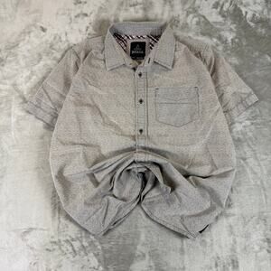 prAna Grey Short Sleeve Button Down Shirt Light Grey Geo Print Men's Size M